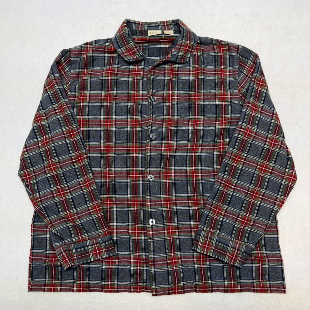 Vintage‎ LL Bean Plaid Flannel Button Up Shirt Grey Red XXL Skater Grunge